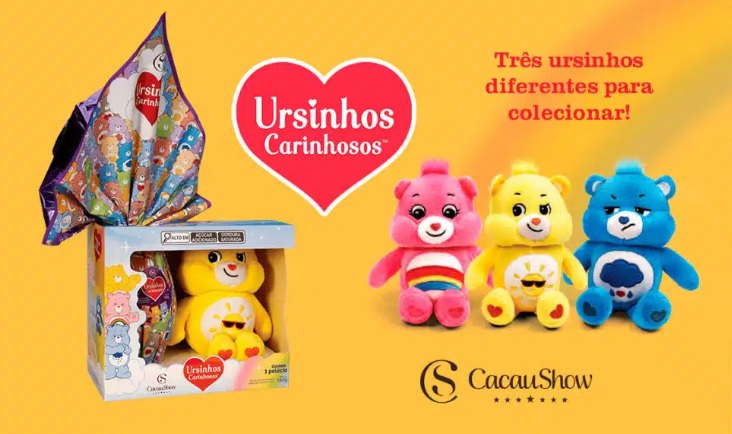 Cacau Show tem kits de Páscoa com pelúcia dos Ursinhos Carinhosos